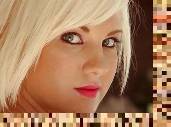 Holly Jean the cute blonde in white lingerie makes hot show