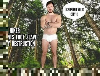 Homeless hiker made giant foot slave after city destruction