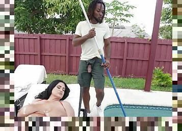 Chubby MILF Kailani Kai seduced a black pool guy for hardcore sex