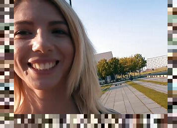 Blonde skinny teen model picked up for real Date in Germany