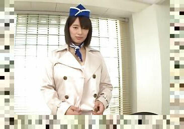 Japanese stewardess Haruna Hana gives a blowjob and gets fucked