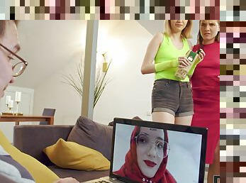 Nerd watches while three hotties have lesbian sex - Lina Leps