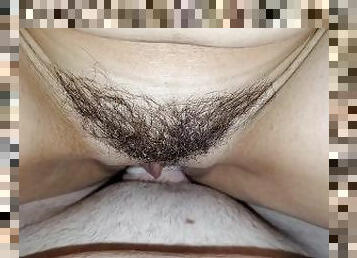 Big tit milf wife rides my dick with her hairy pussy