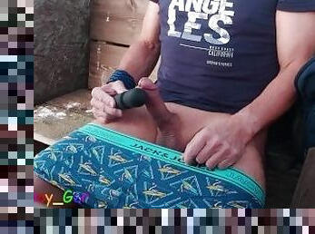 Outdoor special: Jerk off, vibrator and precum on a hunter stand (OnlyFans: Funnyboy_Ger)