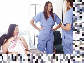 Seductive nurses undress sexy patient for lesbian sex - Bella Rolland