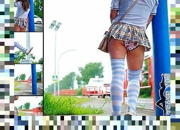 A schoolgirl is waiting for the bus. Erotica and temptation. XSanyAny ITY