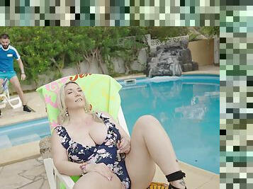 Big ass mature with huge tits fucks with the pool boy in loud hardcore