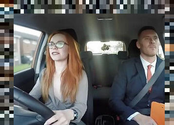 Public ginger babe doggystyled in car exam