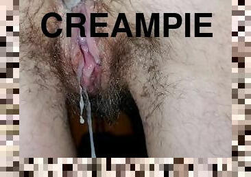 Fast fuck close up with dripping creampie