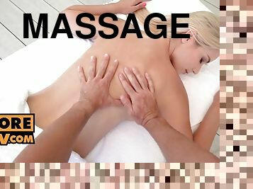 POV - Hot blonde Sharon White touches your cock in a horny massage