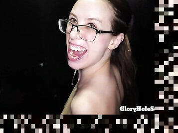 GloryholeSecrets - Nerdy Babe Gets Covered In Cum And Cock