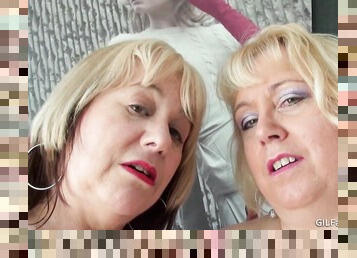 Two British mature blondes have a foursome