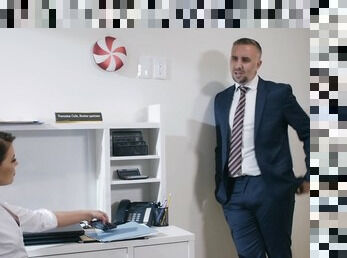 Man in suit comes and fucks this business woman right in her office