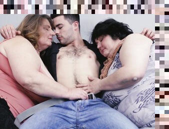 FFM threesome in the bedroom with horny BBW & their friend - Jana