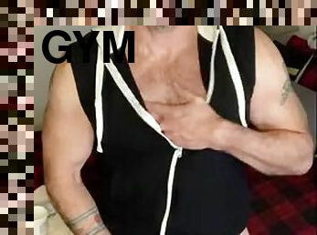 Muscle Bear Daddy Post-gym Stroke Session with Cumshot