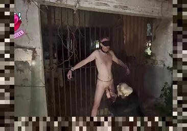 Bound Slave Locked Back in Chastity Then Left Alone Naked  Blindfolded in Abandoned Barn