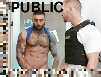 Manly police deepthroating inked stud from glory hole
