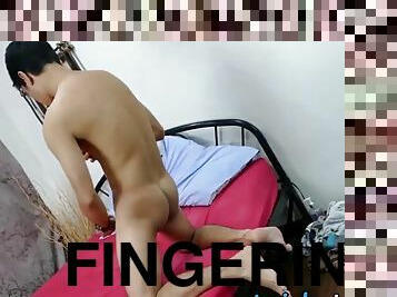 Smooth twink Arjo fingers his tight ass in passionate solo