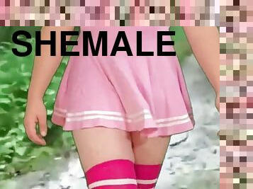 Shemale risky  walk in the woods