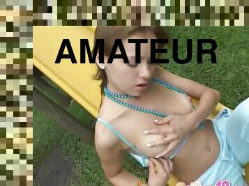 Playful 18-year-old strips and touches herself