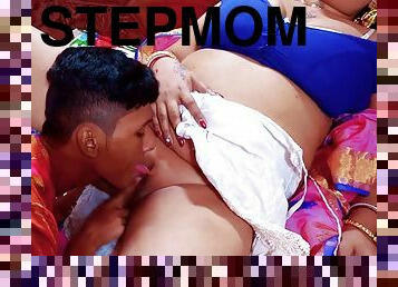 Stepmom with big tits caught her stepson while masturbating
