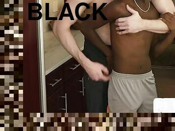 Petite Black twink barebacked on kitchen by white DILF