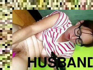 I wake up and my husband puts his cock in my mouth.Horny, I come quickly.My horny slut wife masturbates