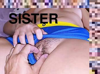 Facesitting under stepsisters hairy pussy until she has an orgasm