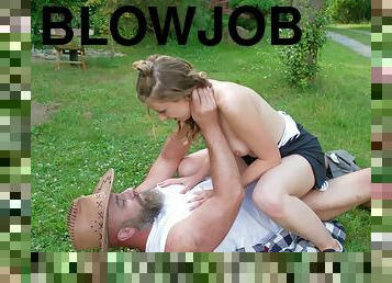 Holly Sampson sucks massive cock and gets fucked in the backyard