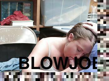 Shoplifter gets forced fucked after she gives intense blowjob
