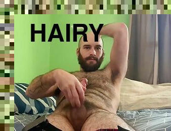 Hairy Bearded Guy Shoots Quick Loads All Over His Bushy Cock