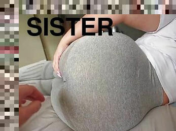 My stepsister caught me jerking off and I fucked her through a hole in her leggings