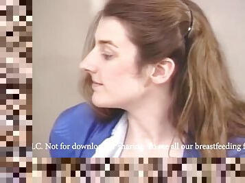 Older woman helps younger woman milk her saggy boobs