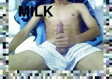 Huge fat Turkish twink cock and milk shot on cam
