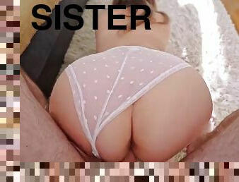 My stepsister caught me masturbating on her panties and offered to help me