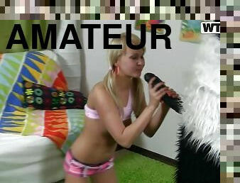 Pigtailed Blonde Teen Gets Her Pussy Pleased With The Help Of Her Teddy