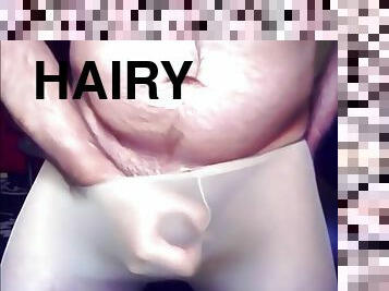 Hairy daddy cum in pantyhose