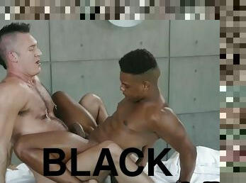 Black masseur bareback fucked till cumshot by white DILF