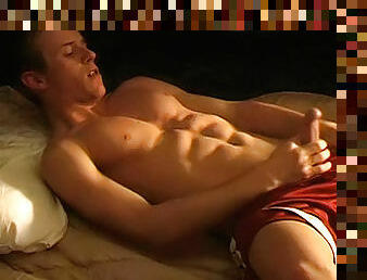 Sexy blond guy wanks his giant hard stick