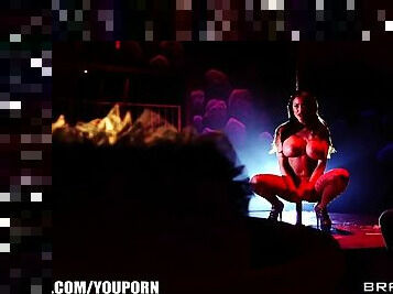 Busty bi-curious cop is seduced by a big-tit stripper in fishnets