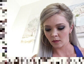 To polish her pussy well blonde bitch Kay Carter uses a glory hole BBC
