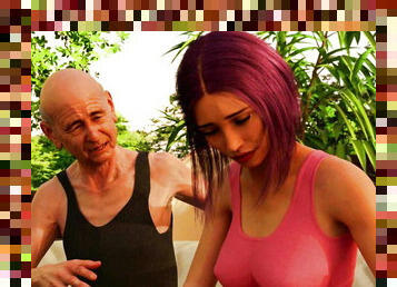 Cheating wife gives a sleeping old man a blow
