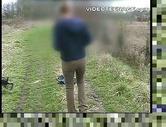Hairy teen flashing outdoor