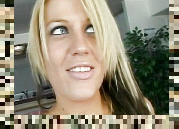 Astonishing French blonde with big tits enjoys threesome fuck