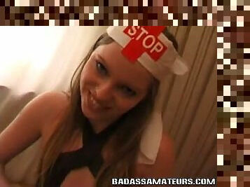 Dutch amateur slut dressed in nurse outfit sex play
