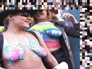 mardi gras debauchery girls flashing kissing & eating hairy pussy