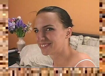 Hot brunette slut rams herself with a dick machine