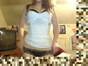 Delicious brunette shows off her perky tits and hot young body