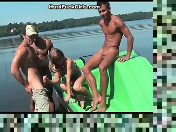 Titted blonde fucked hard in a boat