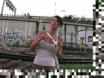 Darling sucks on dudes giant dong like a whore